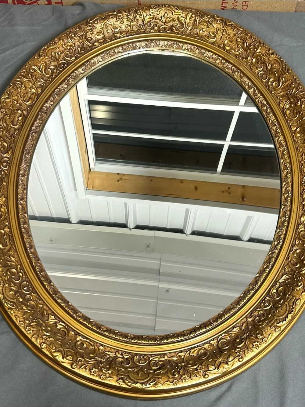 Vintage Hollywood Regency French Ornate Rococo Style Gold Oval Burwood Mirror